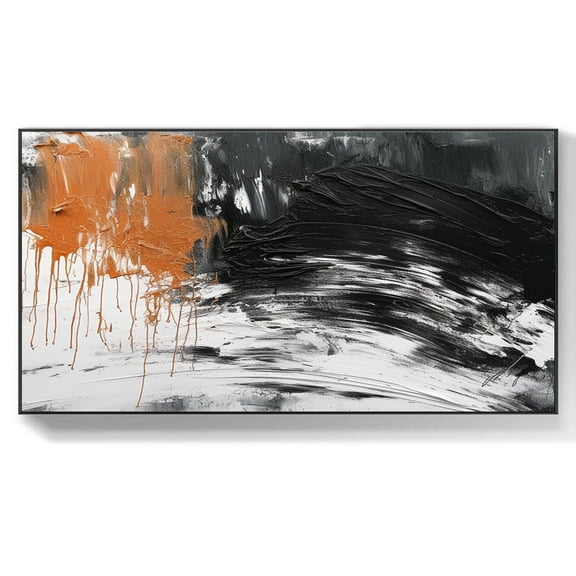 Black and white abstract painting minimalist canvas painting, large landscape painting art black and white abstract art,(41*81cm)16*32 Inches,Unstretched,Frameless