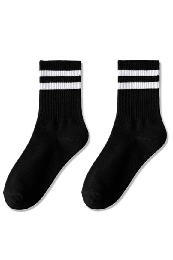 Black, white and grey parallel bars mid-leg socks