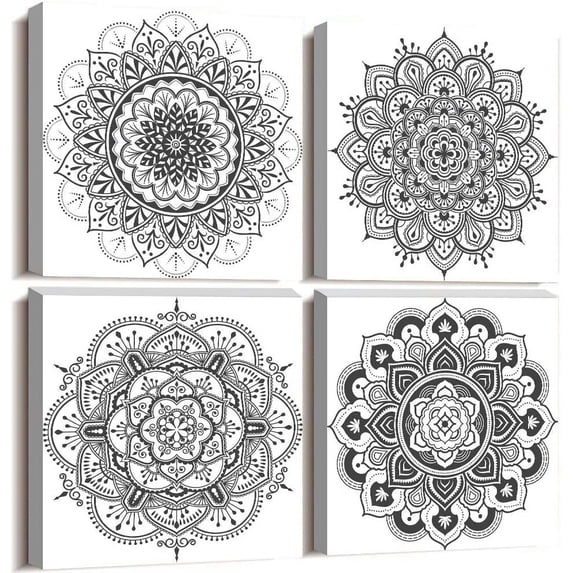 Black and white art Decorative pattern Canvas Wall Art for Living Room Bedroom wall decor Bathroom decorations,4 piece Modern Home decoration inspirational wall paintings Posters Pictures artwork