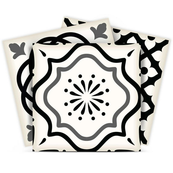 Black & white collection Peel and Stick Tile Stickers 24 PC Set backsplash Tile Decals Bathroom & Kitchen Vinyl Wall Decals Easy to Apply Just Peel & Stick Home Decor (Black & white SET, 6x6 Inch)