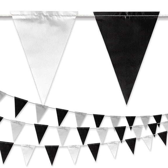 Nacrum 10 m Perimeter Marking Flags – Black & White Triangle Safety Pennant Banner String, Fade-Resistant Outdoor Traffic & Construction Warning Line