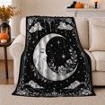 thumbnail image 1 of Black white crescent moon face Flannel Blanket for bedroom study living room reading nook Home Decor magic celestial cloud floral border art Gift for moon lovers, 1 of 9