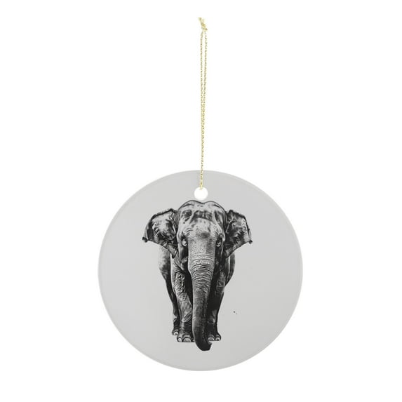 Black and white elephant Christmas ornament, Christmas decoration, holiday present idea, heirloom keepsake, round ceramic, gift Exchange, bauble present, gift idea