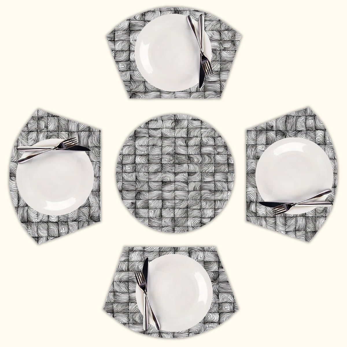 Black white grid pattern art Round Table Placemats Set Of 5 Wedge Table ...