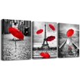 thumbnail image 1 of Black and white landscape Eiffel Tower 3 Piece Wall Art for Living Room Bathroom Decorations Kitchen Wall decor modern red umbrella Poster Canvas Print Office Bedroom Home Decoration wall paintings, 1 of 7