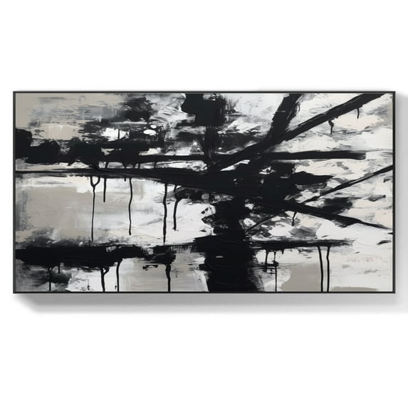 Black and white oil painting large abstract wall art canvas modern handmade oil painting, large white wall art hallway art decor,(122*244cm)48*96 Inches,Unstretched,Frameless