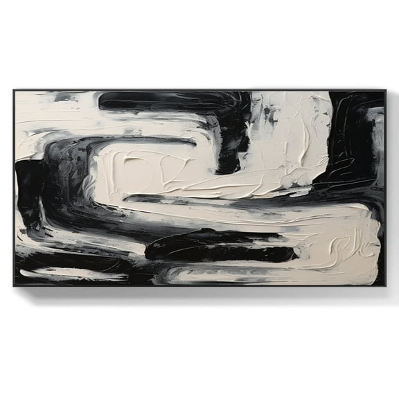 Black and white paintings oversized wall art abstract paintings original contemporary art oversized paintings black and white oil paintings modern decor,(114*229cm)45*90 Inches,Unstretched,Frameless