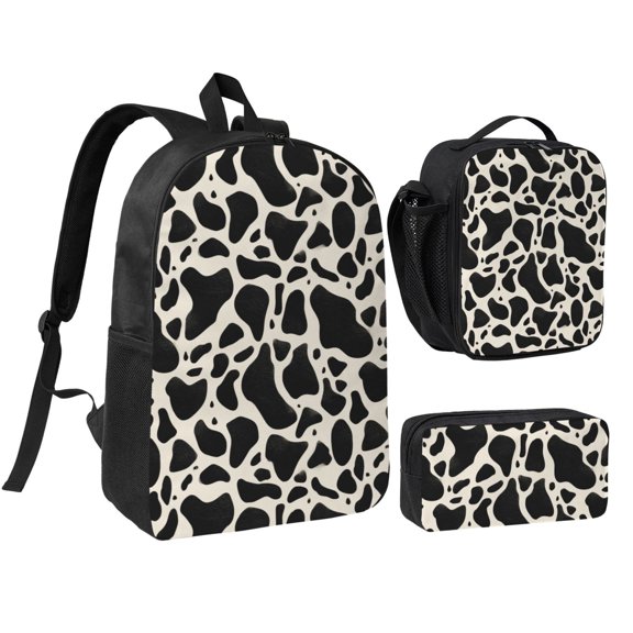 Black and white pattern Backpack Set,3PCS Backpack Set with Insulated Lunch Bag and Pencil Pouch,Travel Backpack,Large Capacity Daypack,Utility Organizer Set for Daily Use Travel