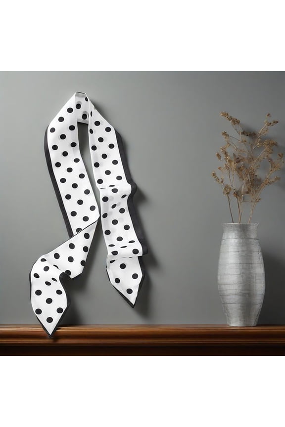 Black and white polka dots pattern Women's Bohemian style hair bands, headbands, belts, handbag straps | Multi-color long ribbons, suitable for decorating hair, neck, waist and handbags.