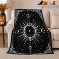 thumbnail image 1 of Black white radiant sun moons Flannel Blanket for bedroom study living room reading nook Home Decor mystic celestial star ornate corner art Gift for astrology lovers, 1 of 9