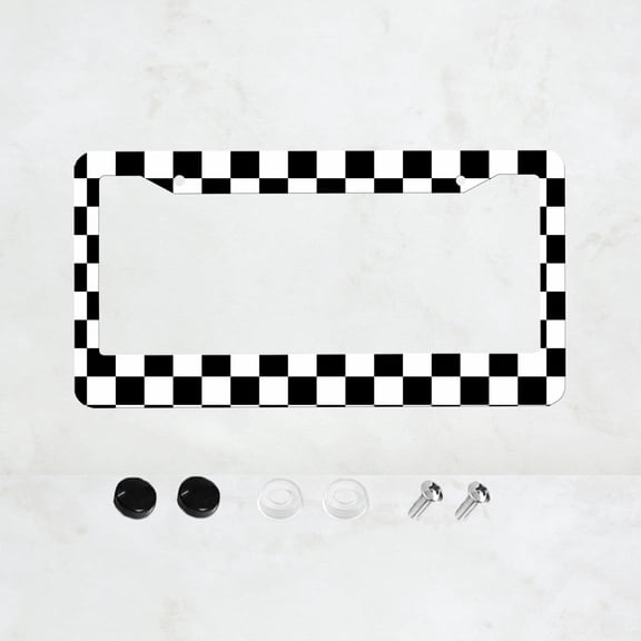 Black and white squares License Plate Frame, Cute License Plate Frames Pink Tropical Car Plate Frame Holder Cover for Women Men with 2 Holes,12x6 Inches