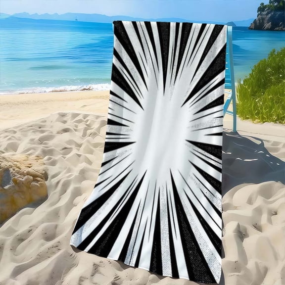 Black and white visual explosion effect black and white visual explosion effect pattern beach towel, thick soft lovely beach swimming pool swimming bath travel picnic camping towel