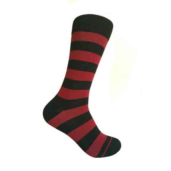 Black with Burgundy(Maroon/Wine/Claret/Sangria) Color Mid-calf Stripes(Zebra Stripes) Dress Casual Socks for Men