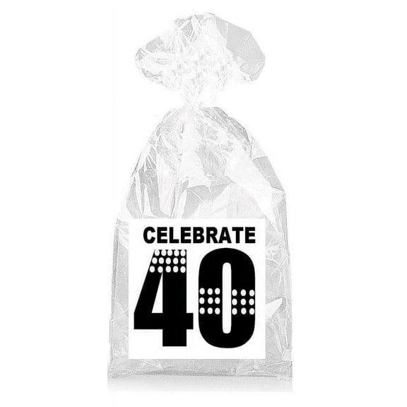 Black with Dotted Strips Celebrate 40th Birthday Party Favor Bags with Ties - 12pack