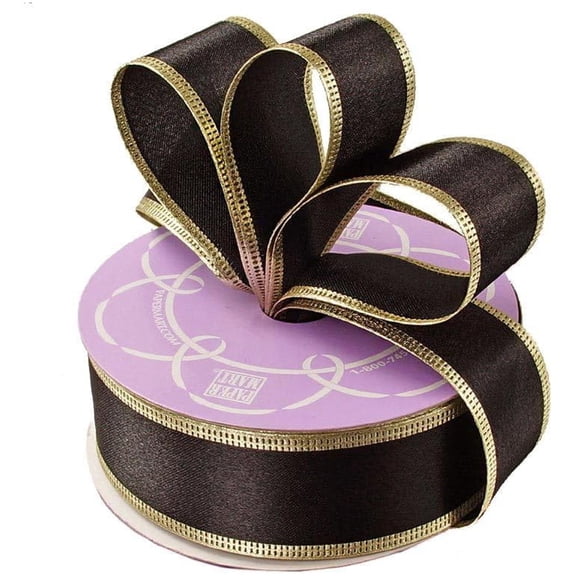 Black with Gold Crimped Metallic Edged Satin Ribbon - 1 1/2" X 25 Yards - Black Ribbons, Black Giftwrap