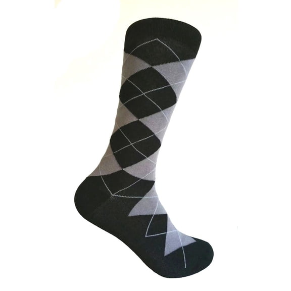Black with Gray Color Mid-Calf Argyle Dress Casual Socks for Men