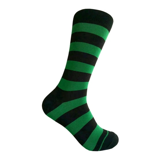 Black with Green Color Mid-calf Stripes(Zebra Stripes) Dress Casual Socks for Men