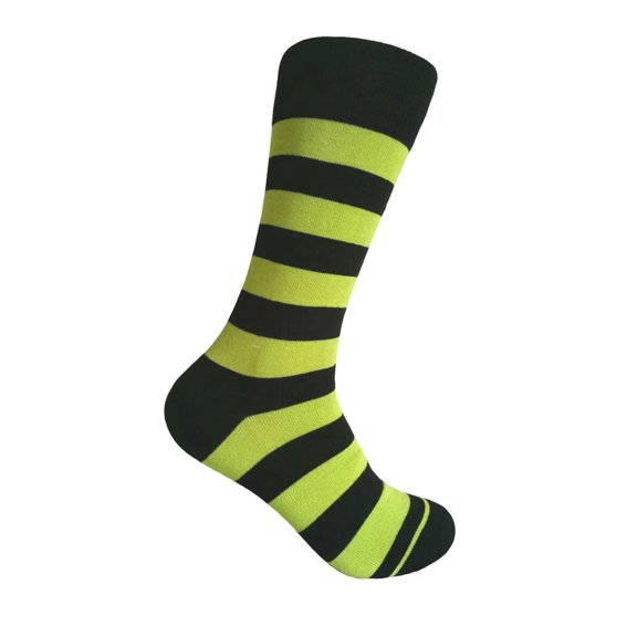 Black with Lime Green Color Mid-calf Stripes(Zebra Stripes) Dress Casual Socks for Men