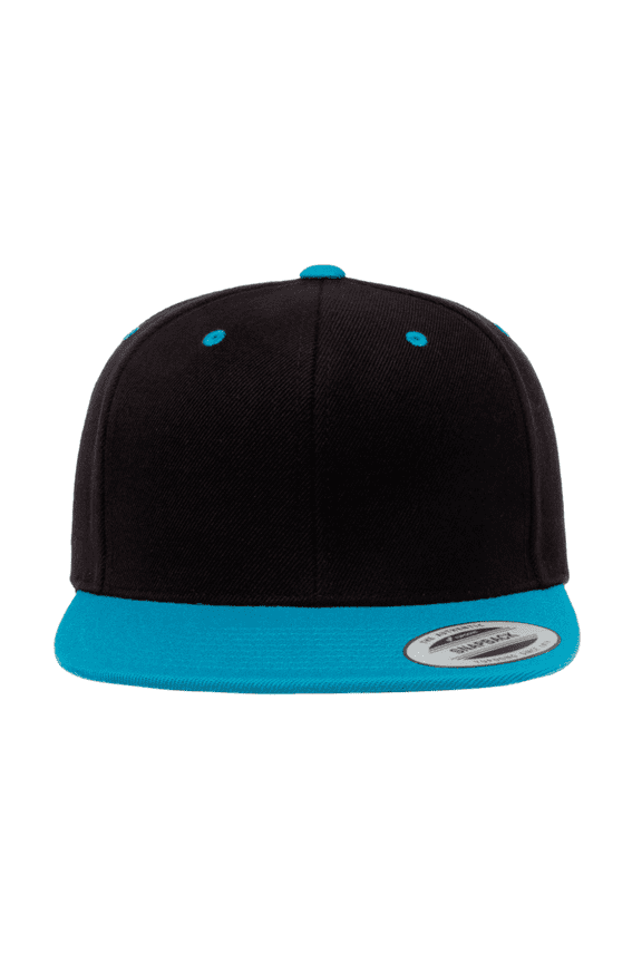 Black with Neon Blue Brim Yupoong Flexfit Classic Snapback Hat