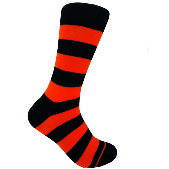 Black with Orange Color Mid-calf Stripes(Zebra Stripes) Dress Casual Socks for Men