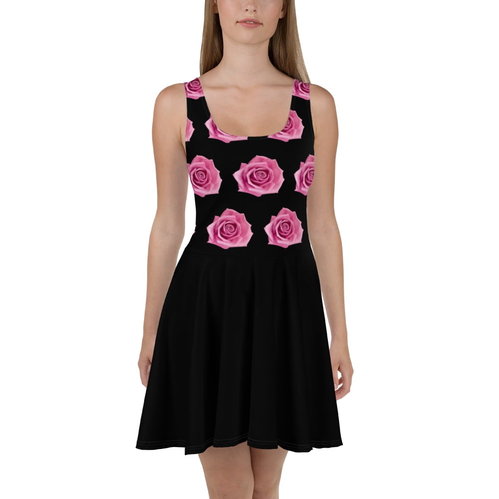 strapless open back dress Hot Pink Heart Print Skater Dress – AX Paris main image 0