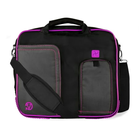 Black with Purple Trim School and Business Work Messenger Bag Fits up to 13 inch Laptop