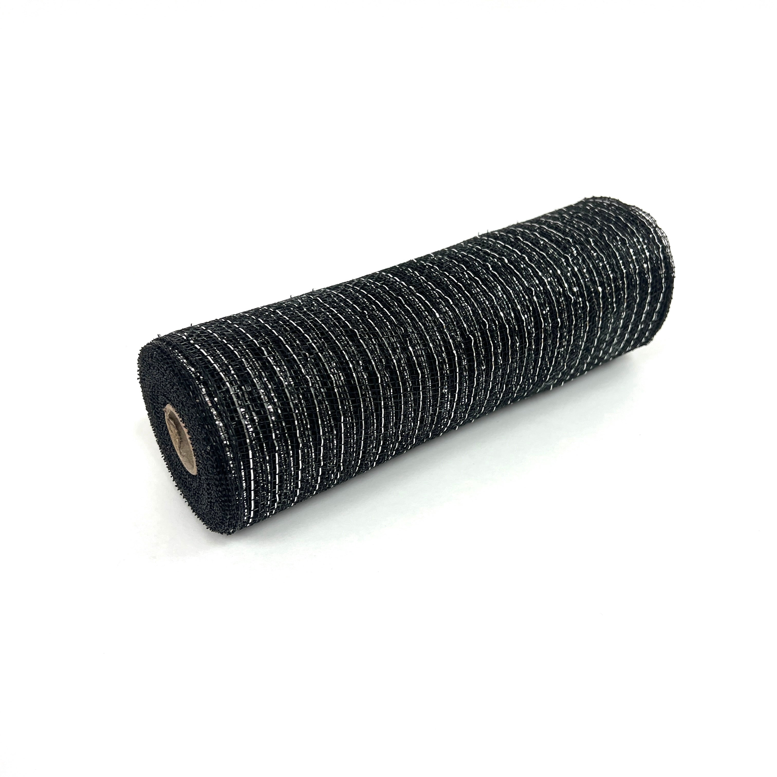 Deco Mesh Wraps Black with Silver - Deco Mesh Wrap Metallic Stripes - ( 10 Inch x 10 ...