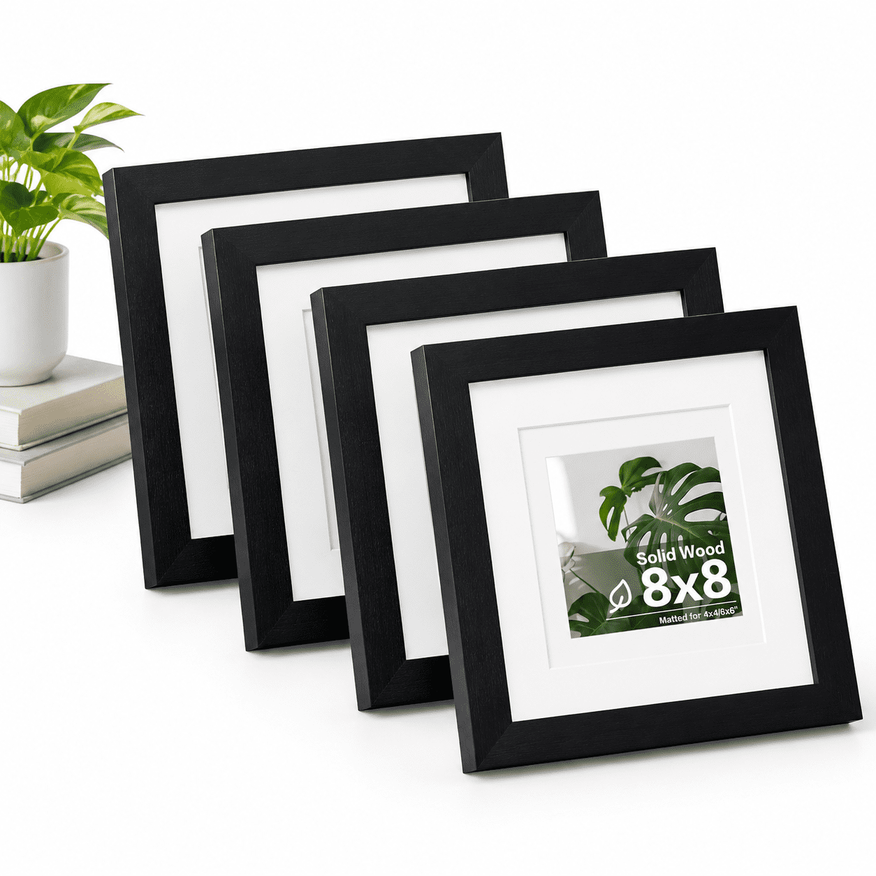 Black with Texture 8x8 Solid Wood Picture Frame for Tabletop and Wall ...