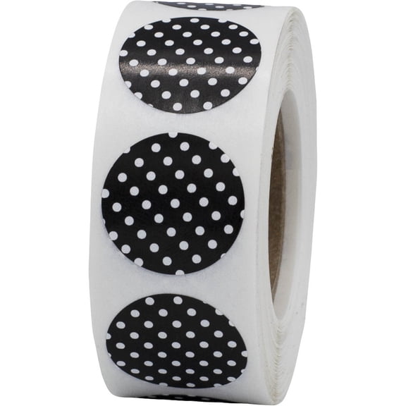 Black with White Polka Dot Circle Stickers | 0.75" Inch Round | 500 Pack