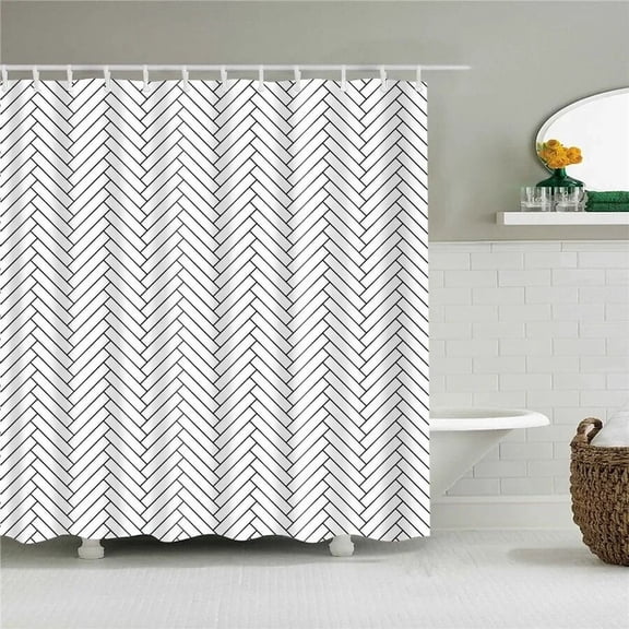 Black with White Shower Curtain Geometric Wave Stripe Bath Curtain Waterproof Polyester Fabric Bathroom Accessories Screen Decor