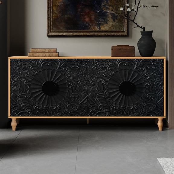 Black with Wood Frame - Wipe - Clean, Symmetrical Design - Entryway / Bring Stability and Warmth Home