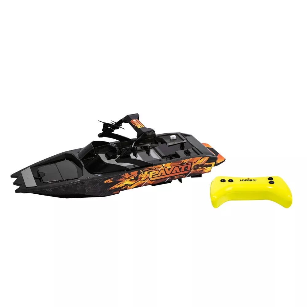 Black with flame graphics 1:18 Pavati Remote Control Wakeboard Boat from Hyper Toy Company