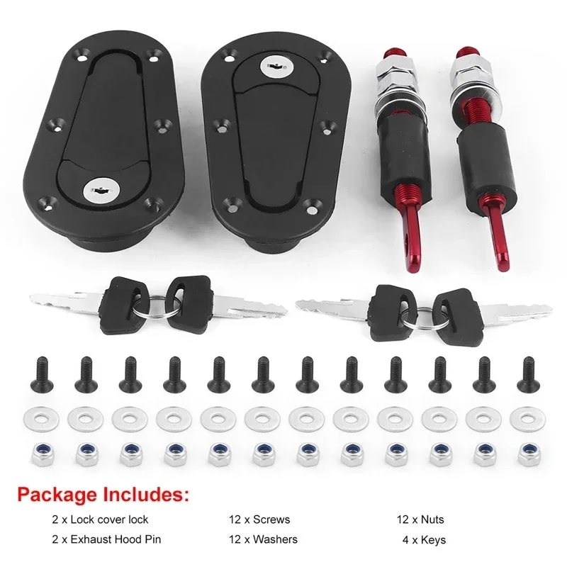Black with lock Invisible Car Engine Hood Lock Kit, (with/without