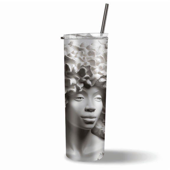 Black woman stainless steel tumbler for melanin women that love antique faux stone 3D floral afro design