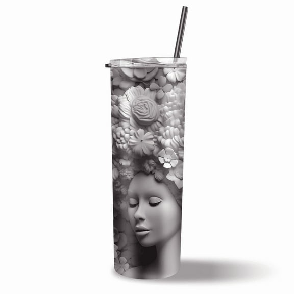 Black woman stainless steel tumbler for melanin women that love tumblers faux antique stone purple lavender colors 3d floral afro hair