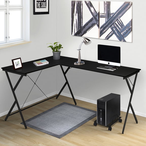 Black wood+metal desk for computer use / Spacious tops for shared office work
