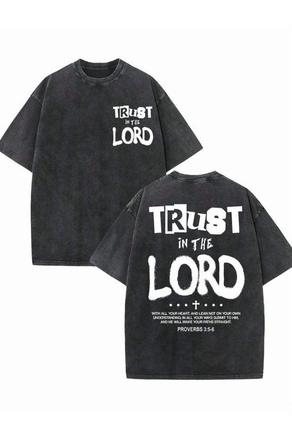 Black1 Vintage Washed Oversized Graphic Tee With Proverbs 3:5-6 Bible Verse Faith Streetwear Unisex Cotton T-Shirt