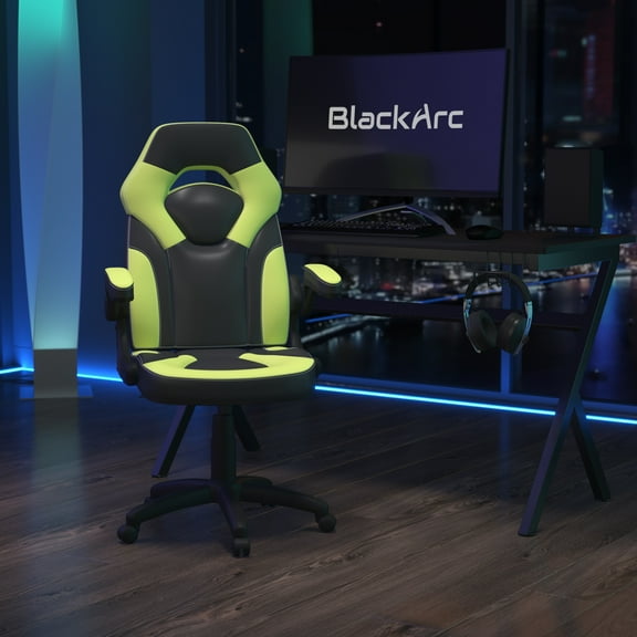 BlackArc Allegiance 1 Foam High Back Gaming Chair with Height Adjustable Swivel Seat, Neon Green/Black Faux