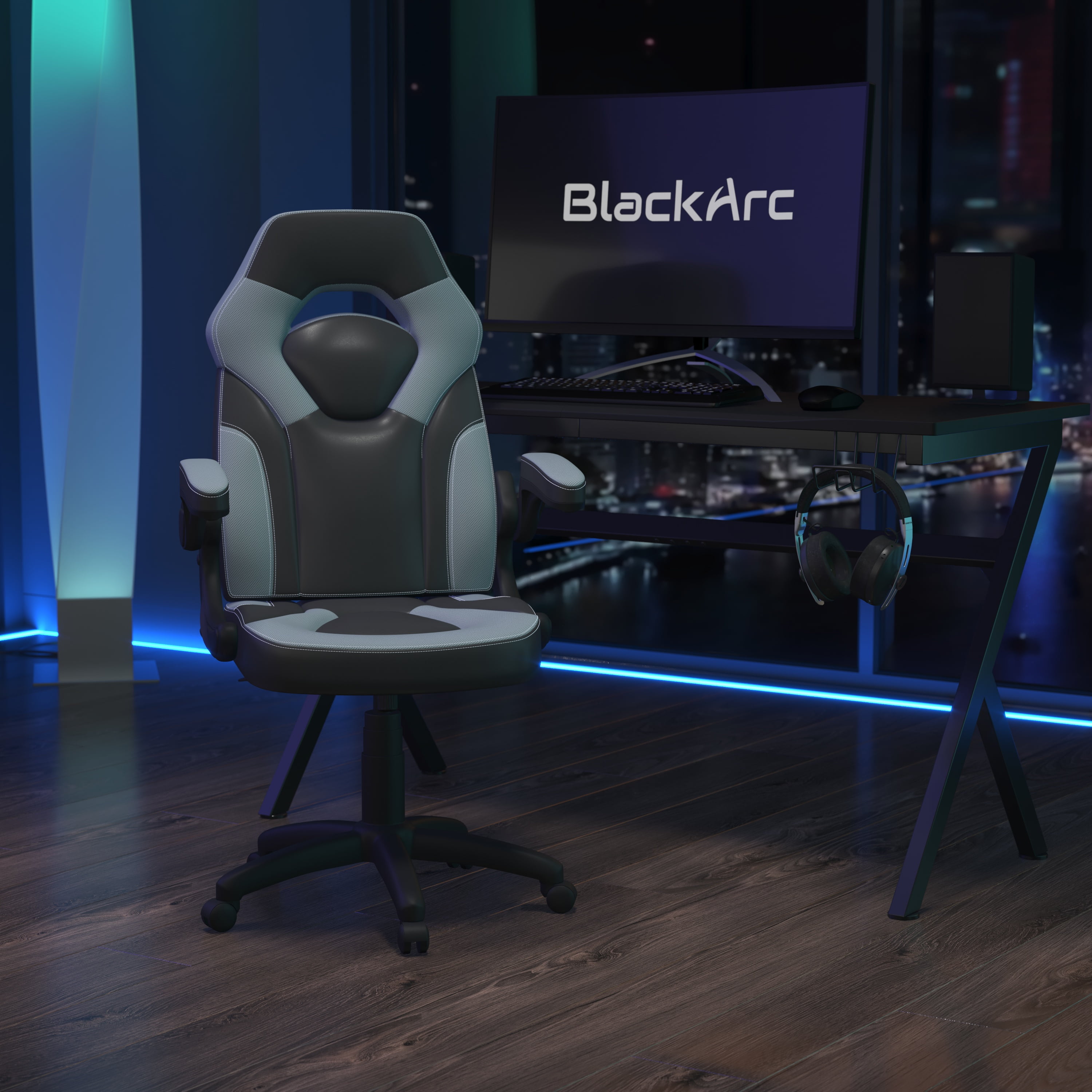 BlackArc Allegiance 1 High Back Gaming Chair with Faux Leather Upholstery, Height Adjustable Swivel Seat & Padded Flip-Up Arms