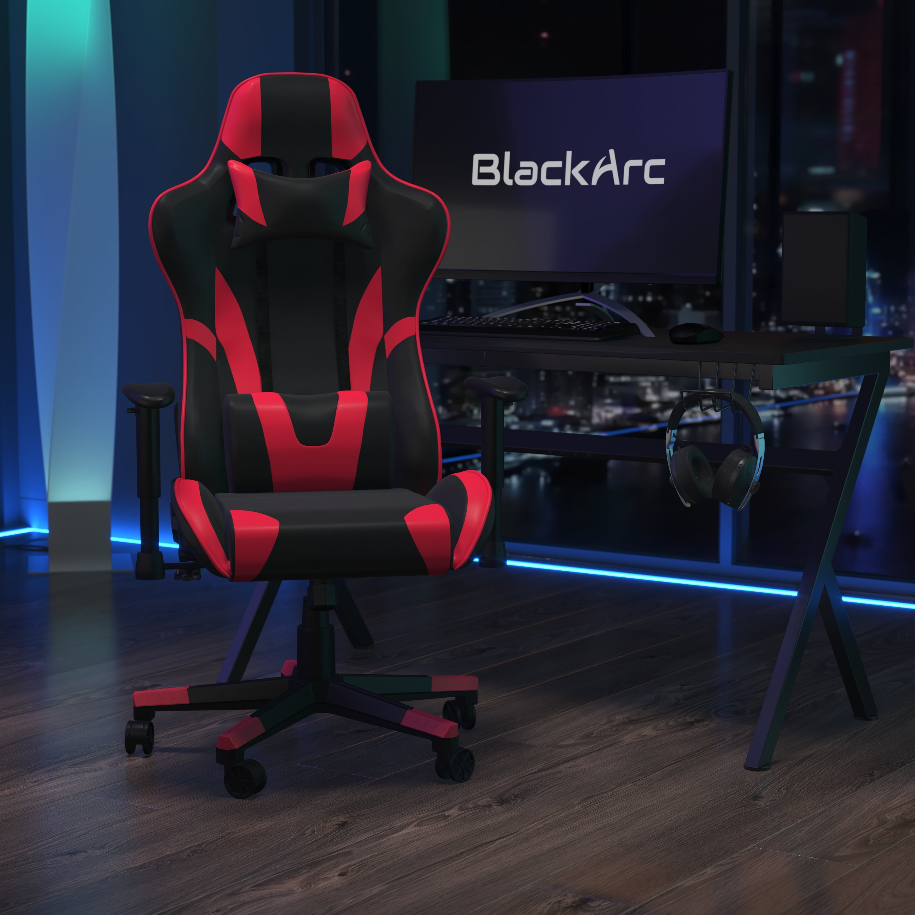 Height and Tilt Adjustable High Back Office Gaming Chair with Removable  Lumbar and Headrest Pillow - Black and Racing Red PU