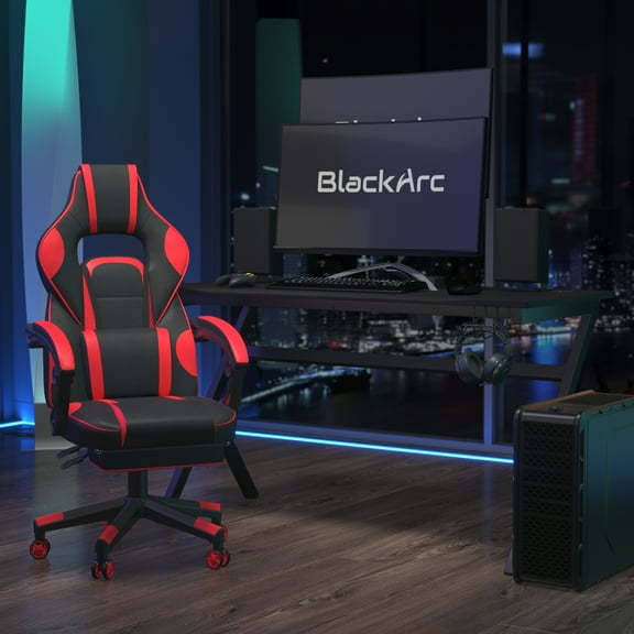 BlackArc Zulu Gaming Desk and Chair Set, Ergonomic Gaming Chair with USB Massage, Slide-Out Footrest, and Detachable Headrest Pillow