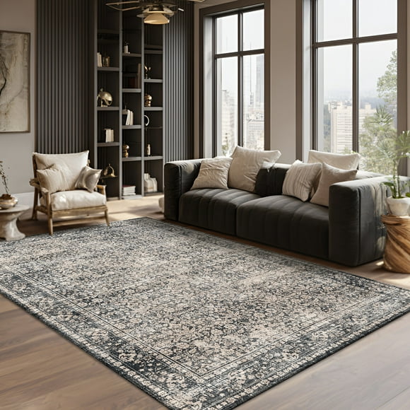 Pentantan 5'x7' Area Rugs, Washable Vintage Boho Rugs for Living Room, Retro Soft Indoor Carpet for Bedroom, Dining Room, Office, Black