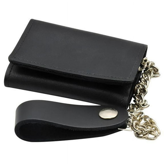 Chain Wallet Biker Style Leather Trifold Black Cwt