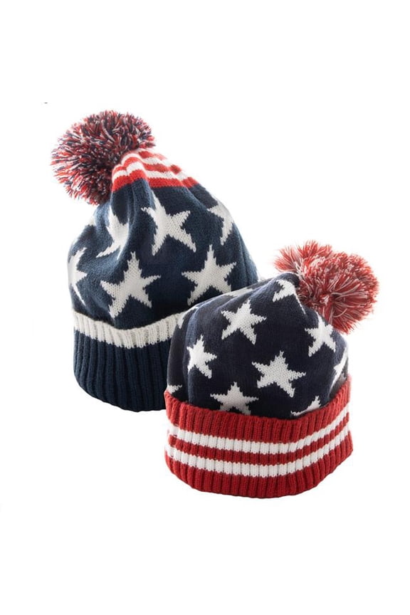 American Flag Knit Hat Amerknit20 Winter Beanie Hats Acrylic Knit Cuffed Beanie Cap Cozy Patriotic Pom Hat For Men And Women
