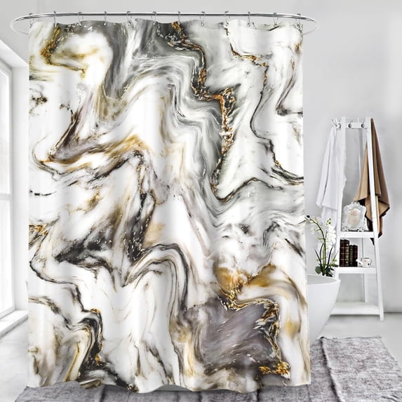 BlackGold Marble Shower Curtain - 100% Polyester Fabric Shower Curtains for Bathroom, Waterproof & Anti-Rust Grommet (72 x 84 inches,NewBlackGold)