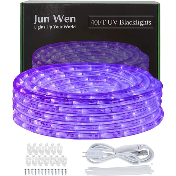 BlackLights LED Rope Strip Lights, 110V Outdoor Black Lights Kit, Waterproof 432LEDs 40FT Flexible Purple Rope Light for Birthday Halloween Stage Fluorescent Dance Party Home Decoration