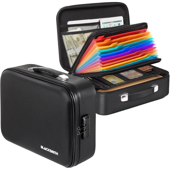 BlackSmith Fireproof Document Box, 4200°F Heat Resistant & Waterproof Hard Case 13 Layers File Organizer with Lock, Portable Safe for Important Documents, Certificates, Travel Use-Black