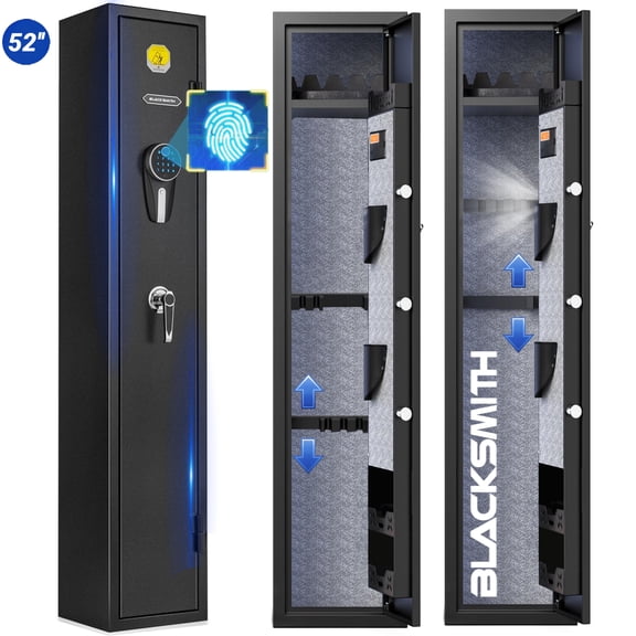BlackSmith Gun Safe Biometric Fingerprint Gun Safe for 3 Rifles and Shotguns Gun Cabinet Rifle Safe with Digital Keypad Key Unlock Narrow Slender Rifle Cabinet for Tight Space