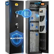 BlackSmith Gun Safe Keypad Gun Cabinet for 5 Rifles Gun Safe Home Long Gun Safe Wall Mount Long Gun Safe for Home Closet with Pistol Rack and Pockets Magazine Organizer