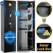 BlackSmith Large Gun Cabinet Fingerprint Biometric Gun Safe for Home Rifles and Pistols Quick Access 5 Rifle Safe Fingerprint Wall Mount Rifle Gun Cabinet with Small Lock Box Gun Rifles Safe for Home